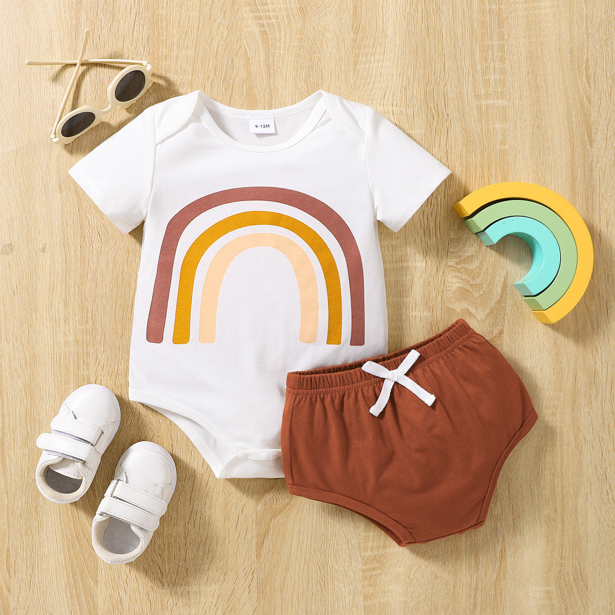 Round Neck Rainbow Shape Bodysuit and Shorts Set