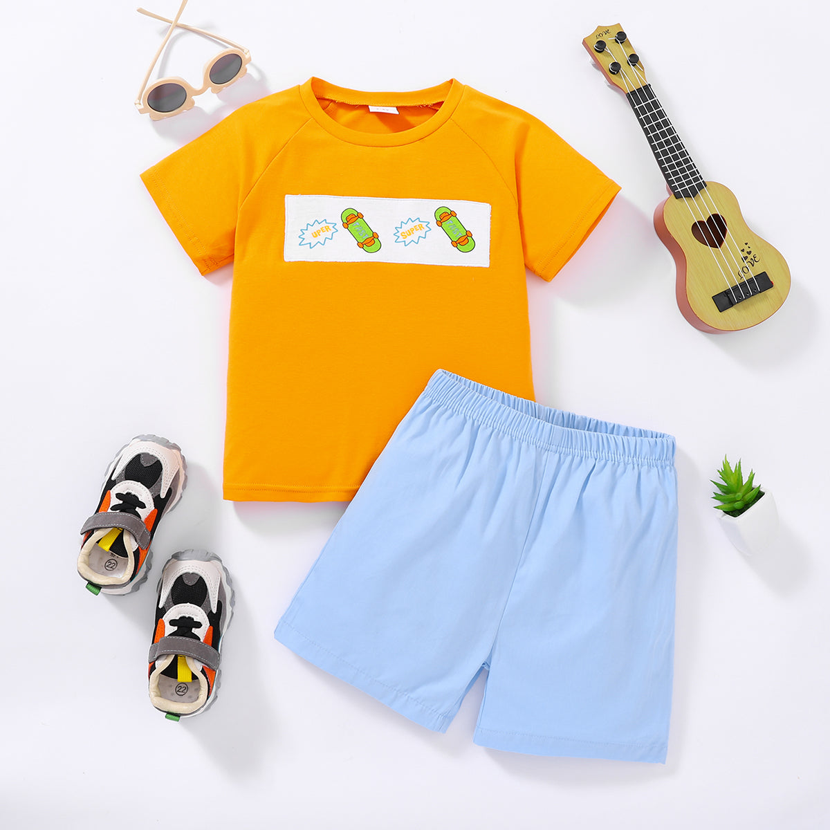 Kids Graphic Raglan Sleeve Tee and Shorts Set