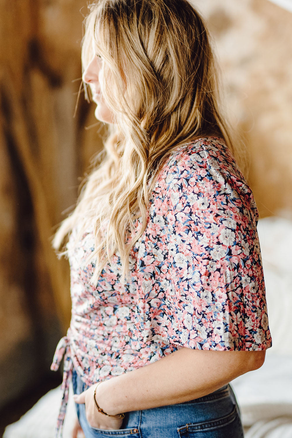 Plus Size Floral Drawstring Detail Blouse