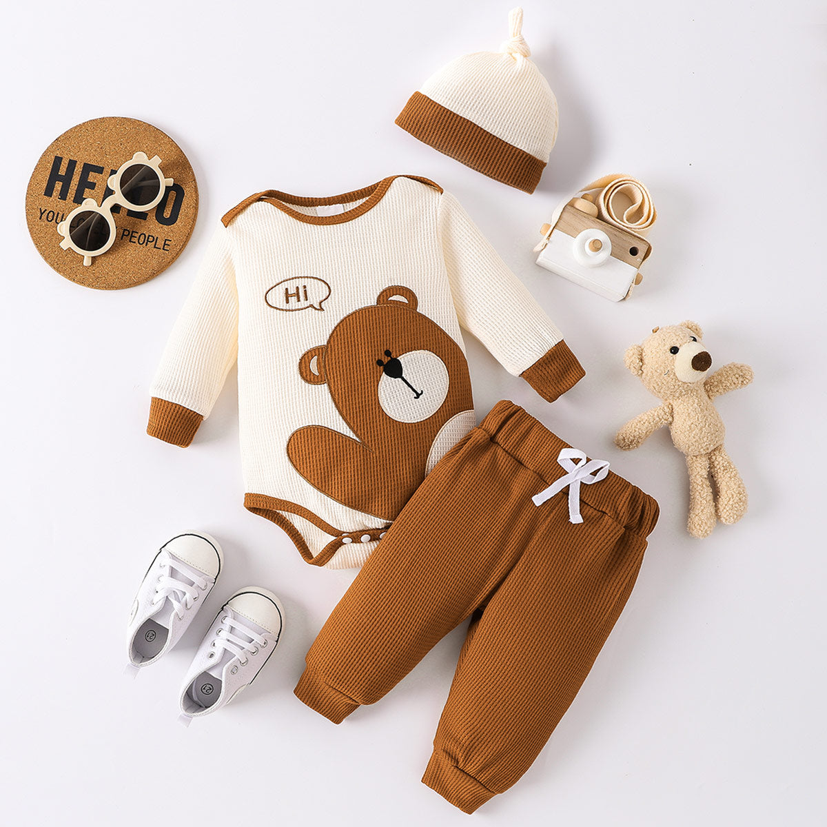 Bear Round Neck Bodysuit and Joggers Set